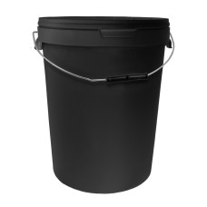 25L Round Black Bucket with Metal Handle & Lid